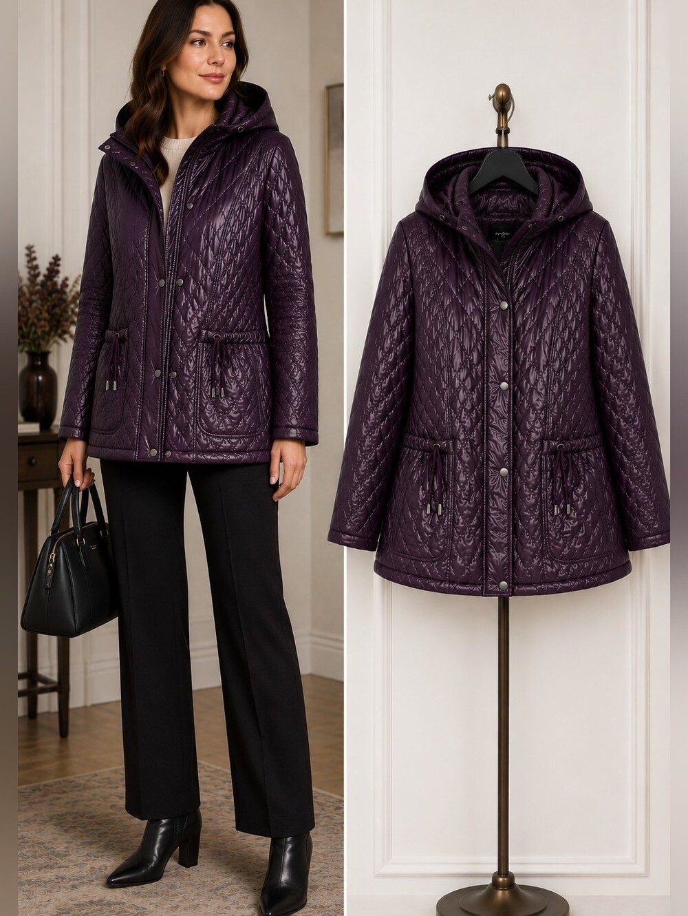 Junge Denmark Plum Purple Quilted Jacket Hooded Lightweight Coat EU 38
